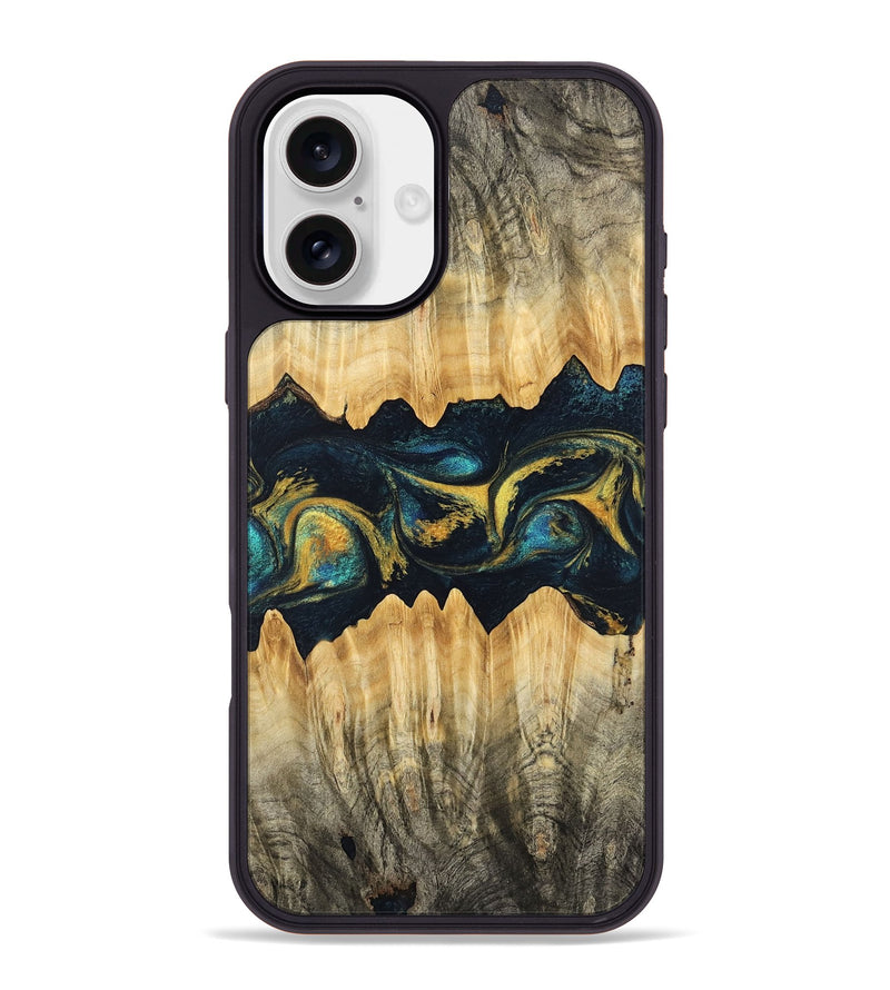 iPhone 16 Plus Wood Phone Case - Elianna (Teal & Gold, 746380)