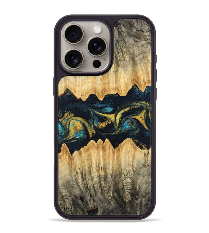 iPhone 16 Pro Max Wood Phone Case - Elianna (Teal & Gold, 746380)