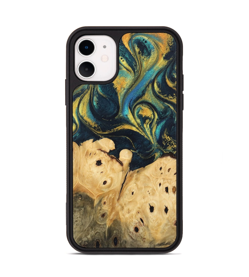 iPhone 11 Wood Phone Case - Julisa (Teal & Gold, 746384)