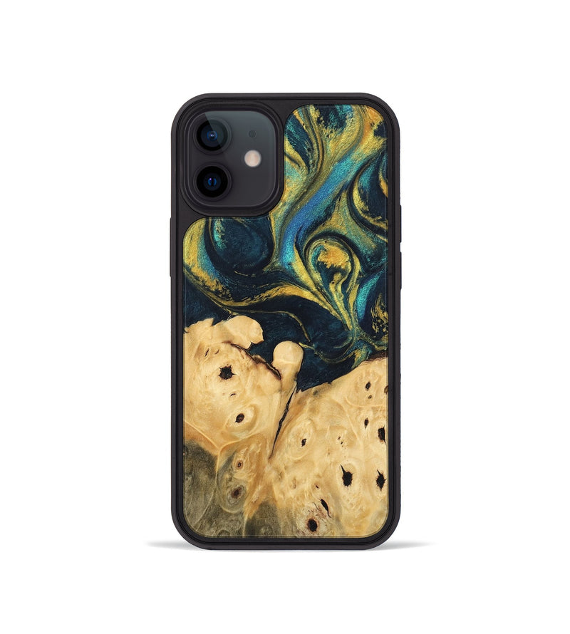 iPhone 12 mini Wood Phone Case - Julisa (Teal & Gold, 746384)