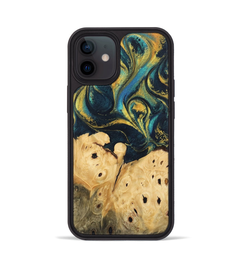 iPhone 12 Wood Phone Case - Julisa (Teal & Gold, 746384)