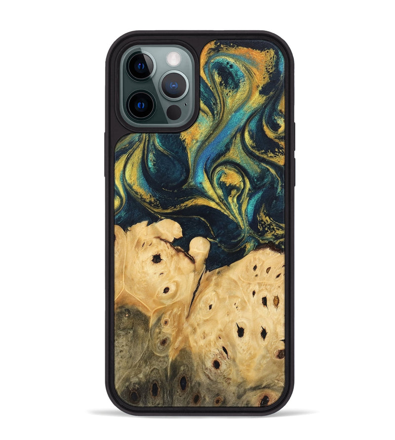 iPhone 12 Pro Max Wood Phone Case - Julisa (Teal & Gold, 746384)