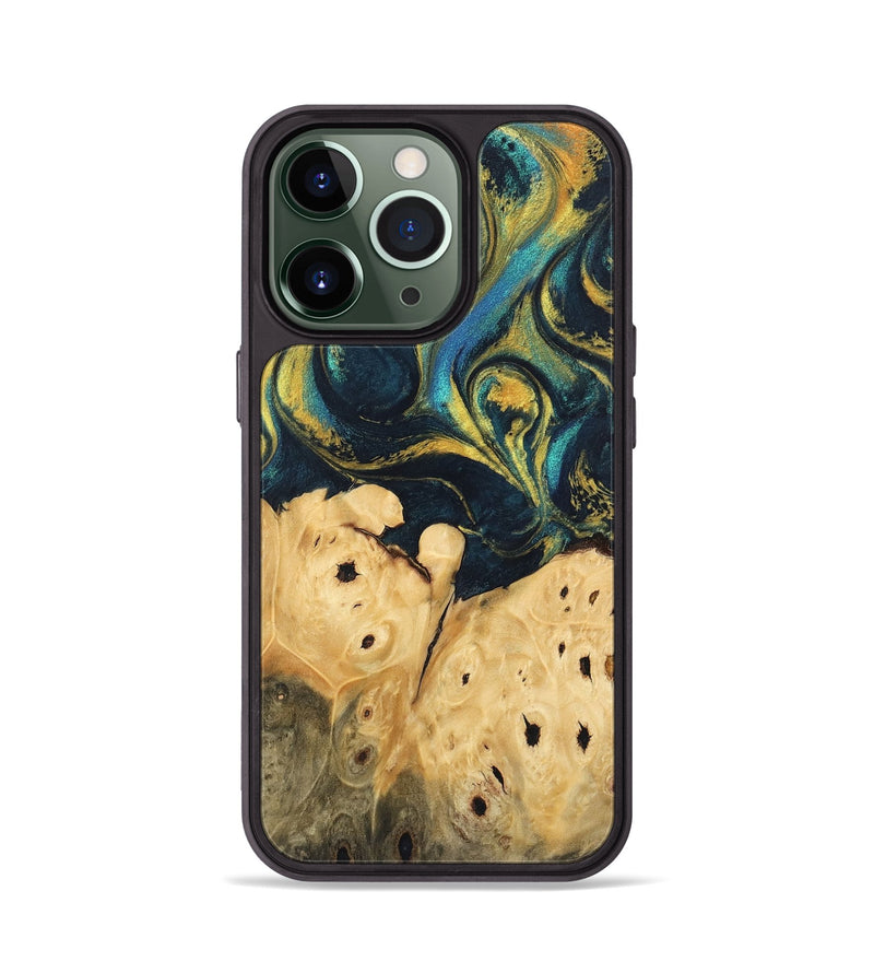 iPhone 13 Pro Wood Phone Case - Julisa (Teal & Gold, 746384)