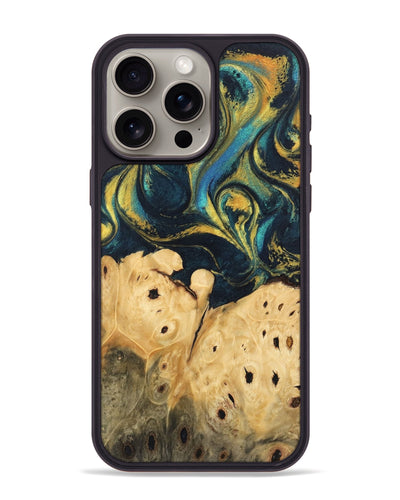 iPhone 15 Pro Max Wood Phone Case - Julisa (Teal & Gold, 746384)