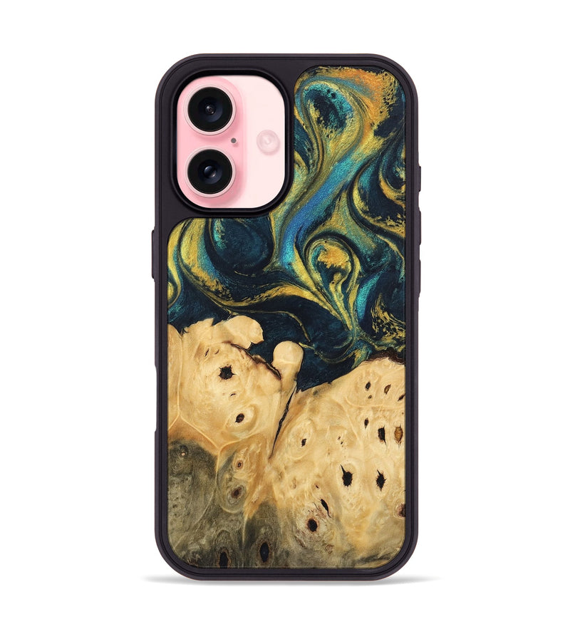 iPhone 16 Wood Phone Case - Julisa (Teal & Gold, 746384)