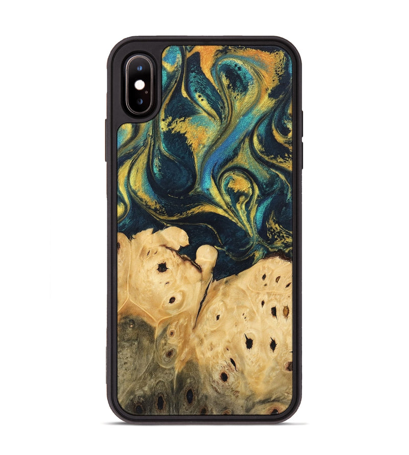 iPhone Xs Max Wood Phone Case - Julisa (Teal & Gold, 746384)