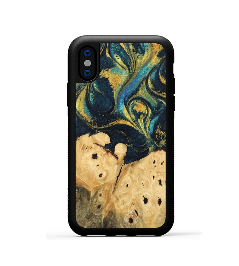 iPhone Xs Wood Phone Case - Julisa (Teal & Gold, 746384)