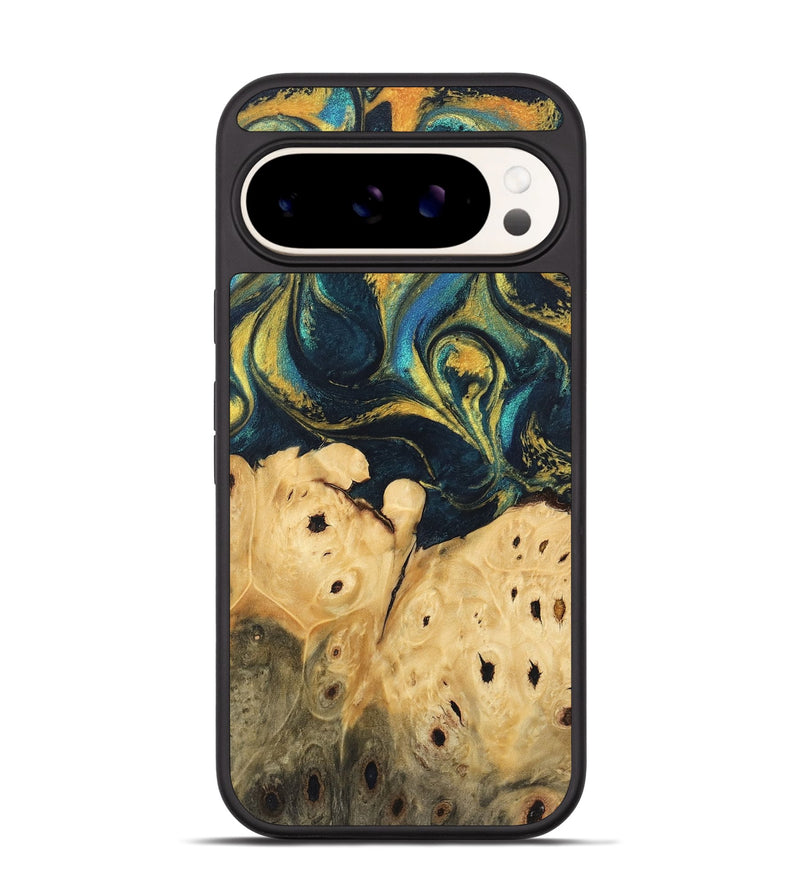 Pixel 9 Wood Phone Case - Julisa (Teal & Gold, 746384)