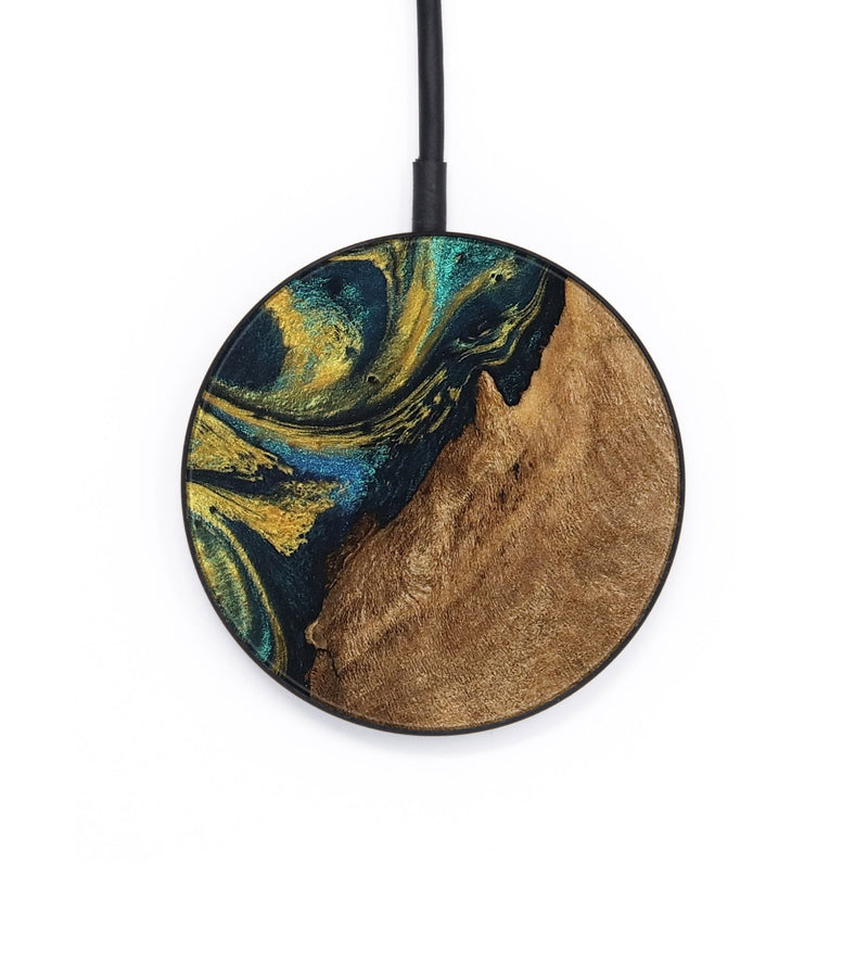 Circle Wood Wireless Charger - Madge (Teal & Gold, 746385)