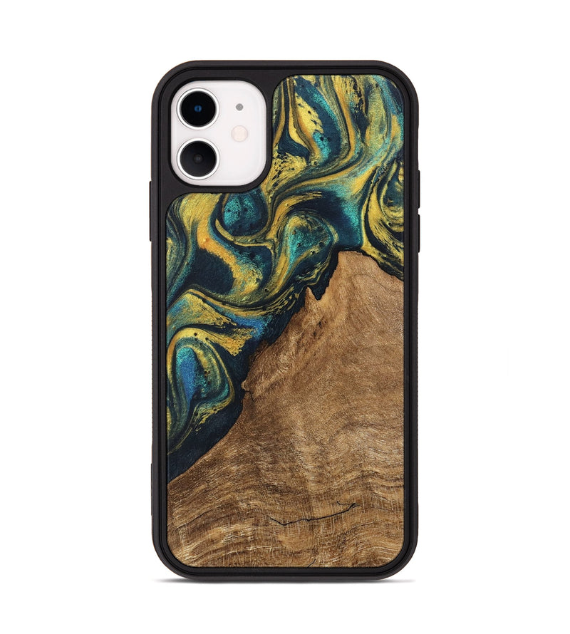 iPhone 11 Wood Phone Case - Madge (Teal & Gold, 746385)