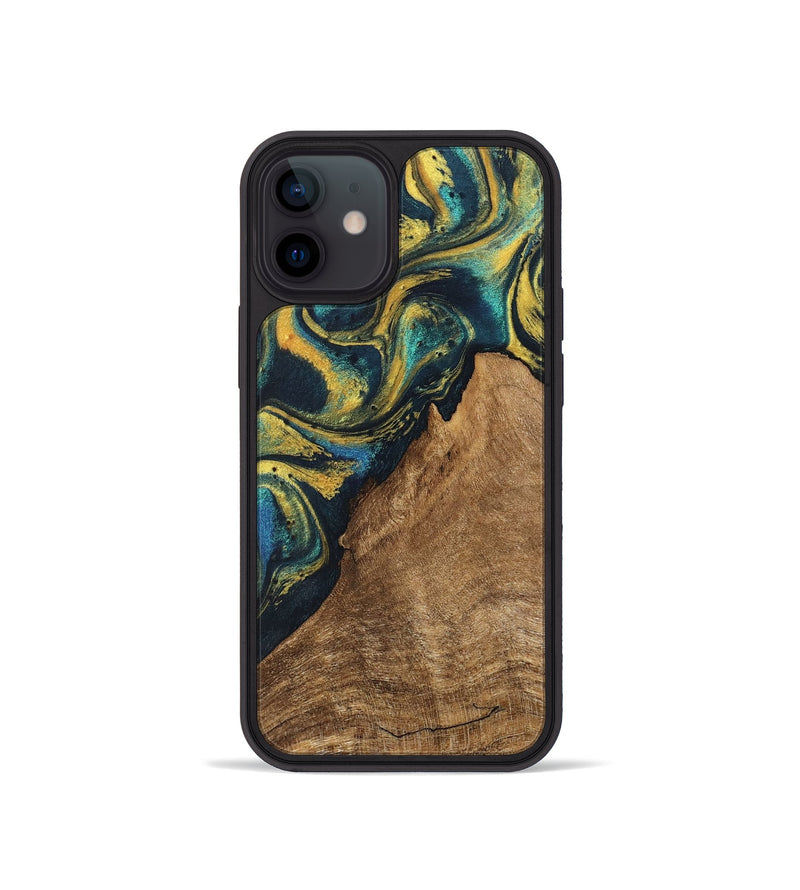 iPhone 12 mini Wood Phone Case - Madge (Teal & Gold, 746385)