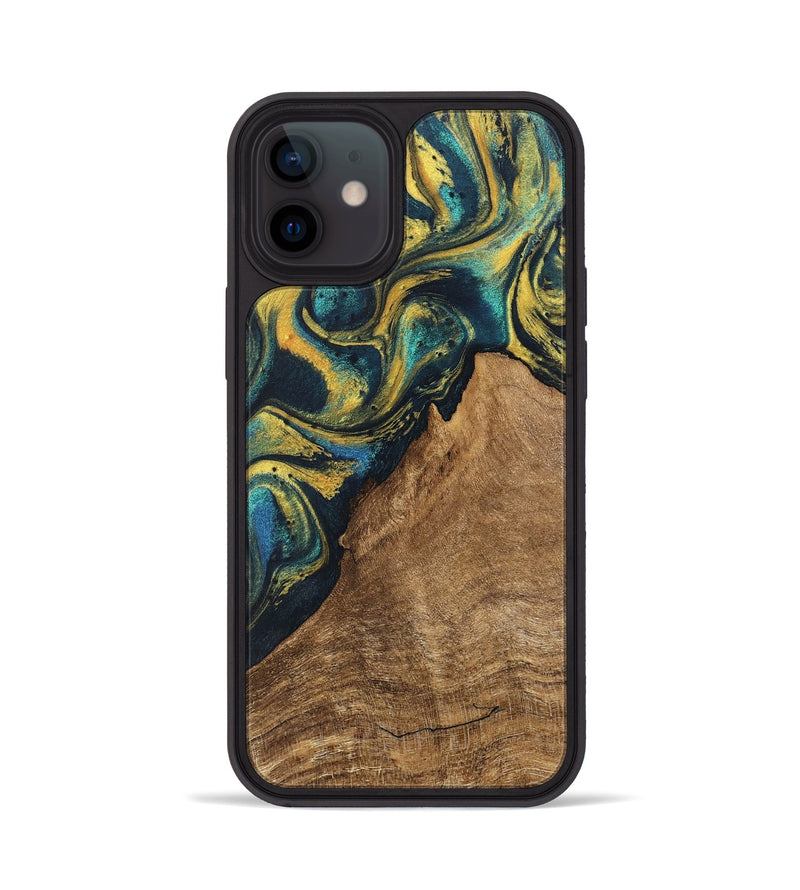 iPhone 12 Wood Phone Case - Madge (Teal & Gold, 746385)