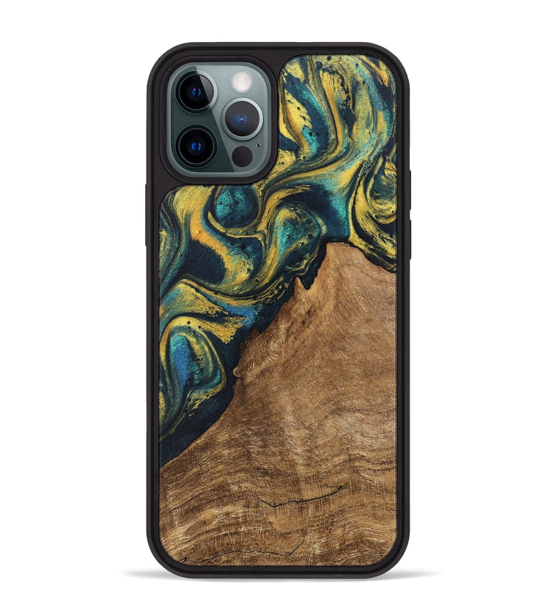 iPhone 12 Pro Max Wood Phone Case - Madge (Teal & Gold, 746385)