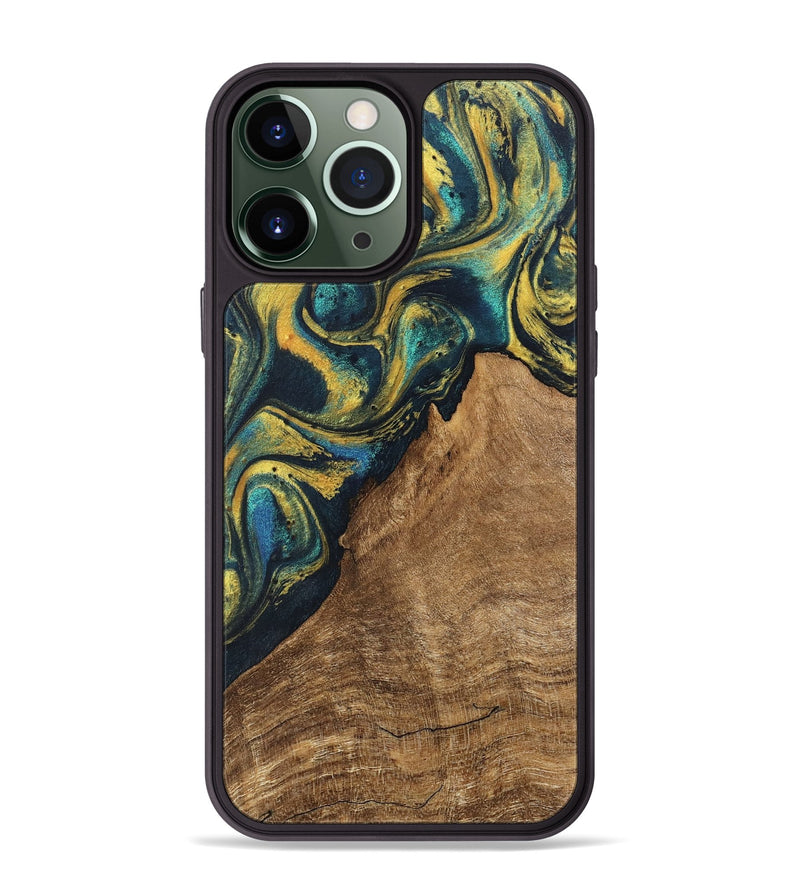 iPhone 13 Pro Max Wood Phone Case - Madge (Teal & Gold, 746385)