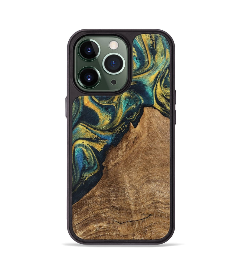 iPhone 13 Pro Wood Phone Case - Madge (Teal & Gold, 746385)