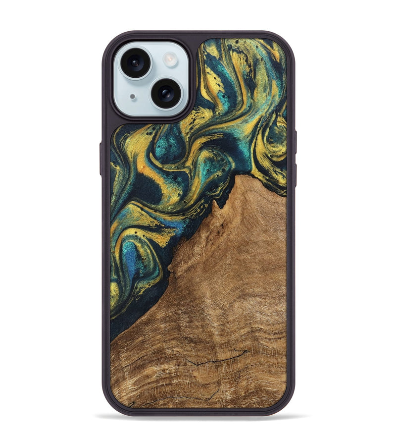 iPhone 15 Plus Wood Phone Case - Madge (Teal & Gold, 746385)