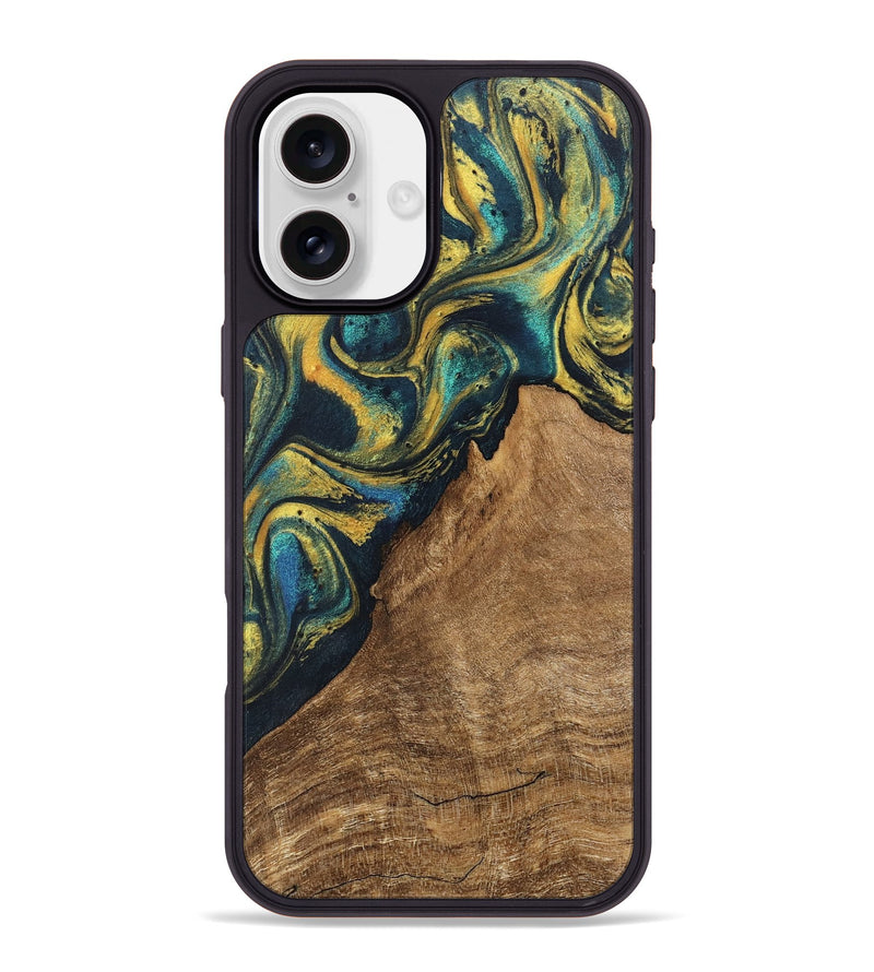 iPhone 16 Plus Wood Phone Case - Madge (Teal & Gold, 746385)