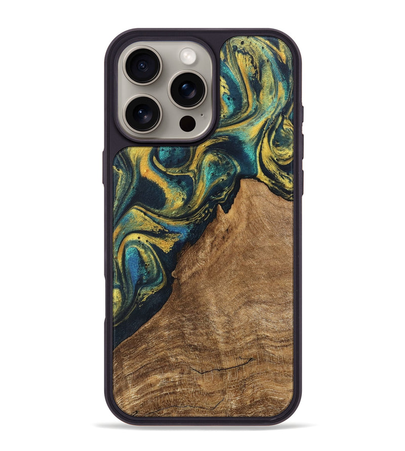 iPhone 16 Pro Max Wood Phone Case - Madge (Teal & Gold, 746385)