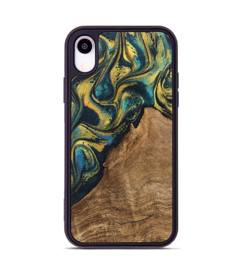 iPhone Xr Wood Phone Case - Madge (Teal & Gold, 746385)