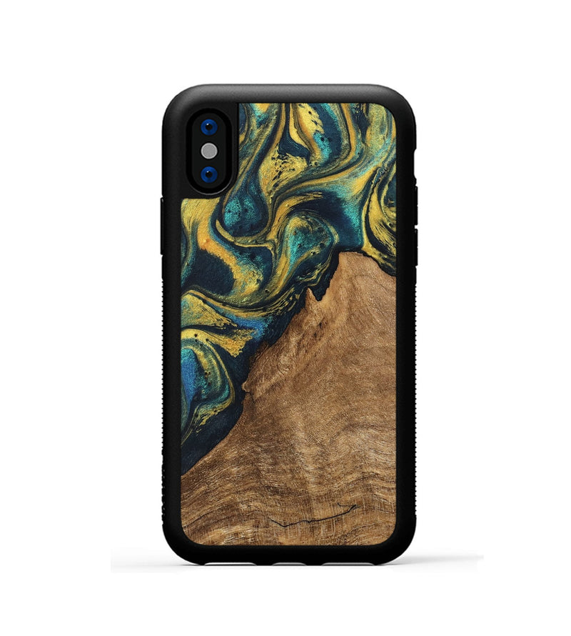 iPhone Xs Wood Phone Case - Madge (Teal & Gold, 746385)