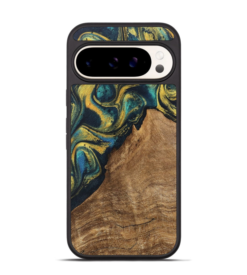 Pixel 9 Wood Phone Case - Madge (Teal & Gold, 746385)