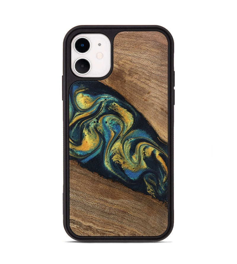 iPhone 11 Wood Phone Case - Nikia (Teal & Gold, 746388)