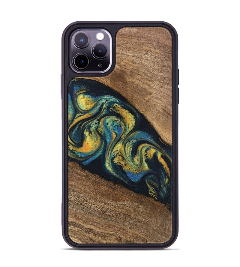 iPhone 11 Pro Max Wood Phone Case - Nikia (Teal & Gold, 746388)