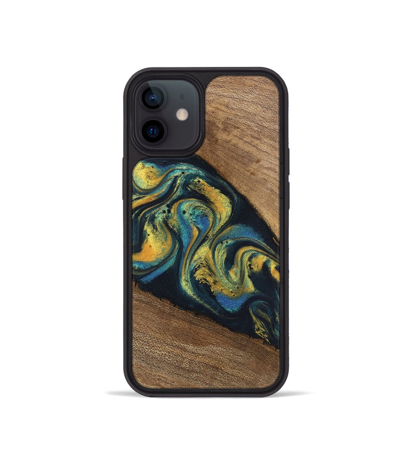 iPhone 12 mini Wood Phone Case - Nikia (Teal & Gold, 746388)