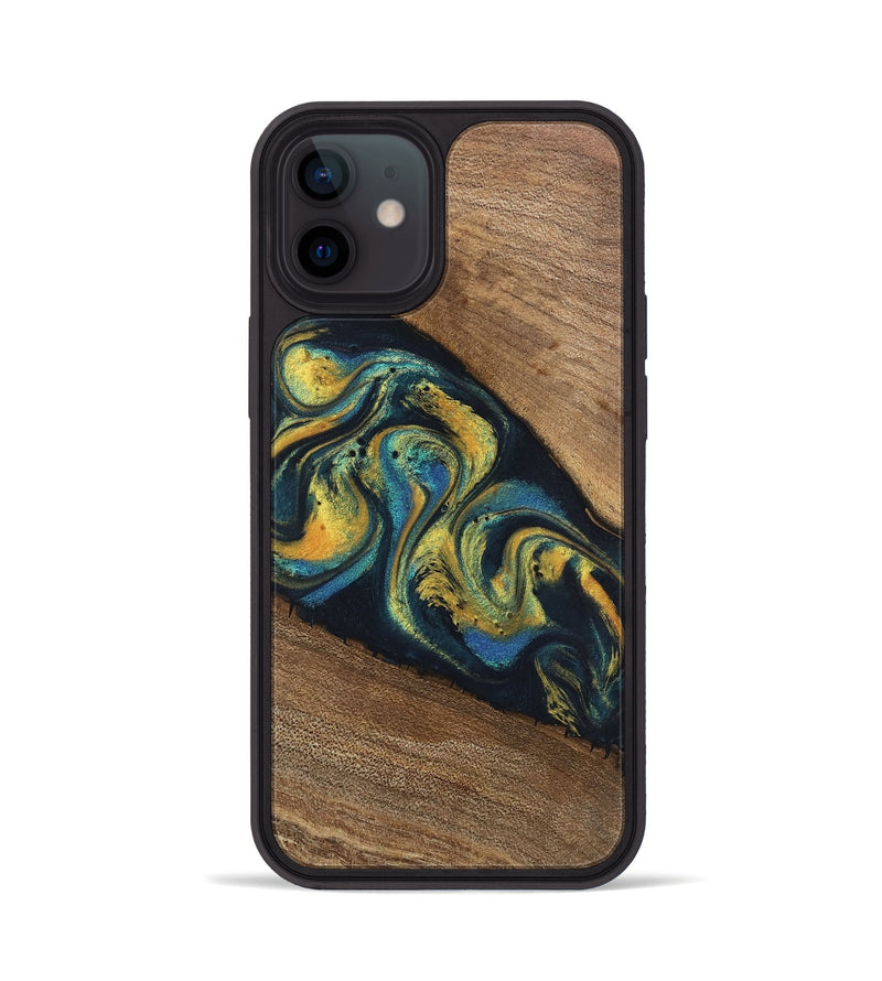 iPhone 12 Wood Phone Case - Nikia (Teal & Gold, 746388)