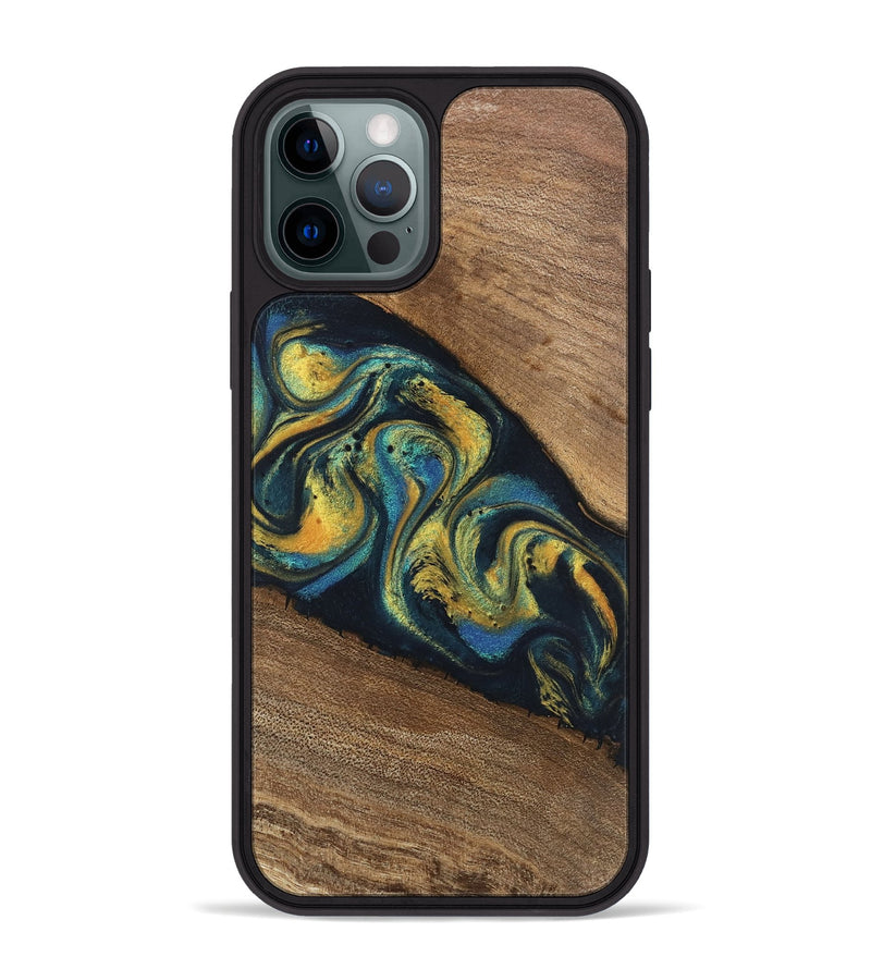 iPhone 12 Pro Max Wood Phone Case - Nikia (Teal & Gold, 746388)