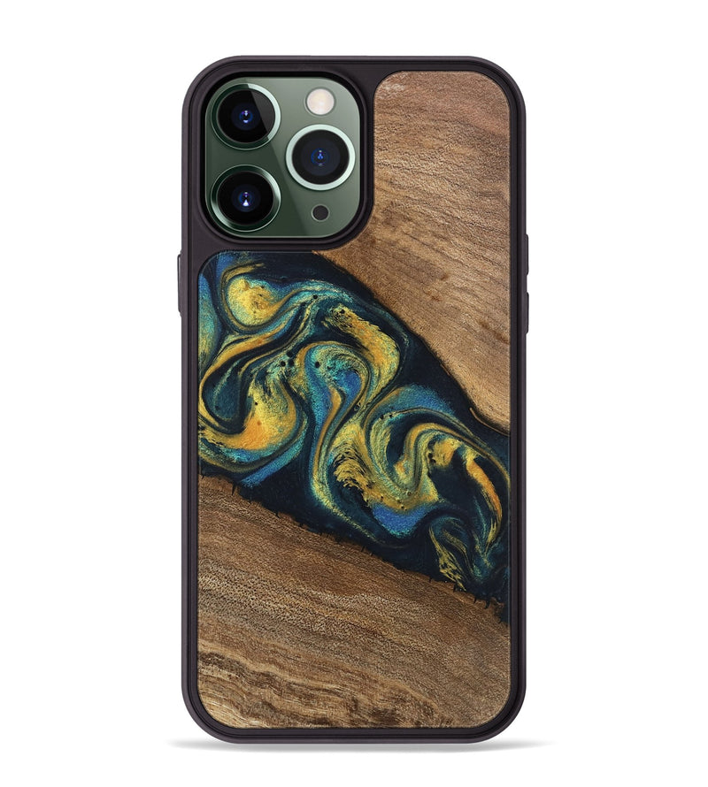 iPhone 13 Pro Max Wood Phone Case - Nikia (Teal & Gold, 746388)