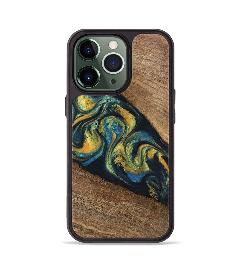 iPhone 13 Pro Wood Phone Case - Nikia (Teal & Gold, 746388)