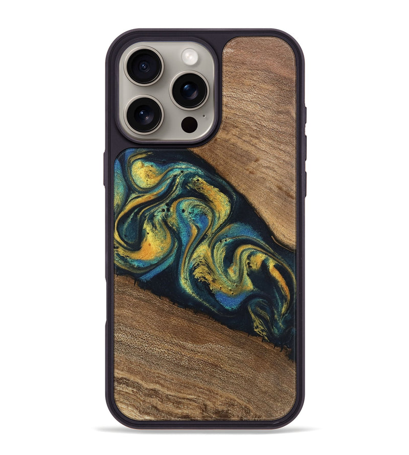 iPhone 16 Pro Max Wood Phone Case - Nikia (Teal & Gold, 746388)