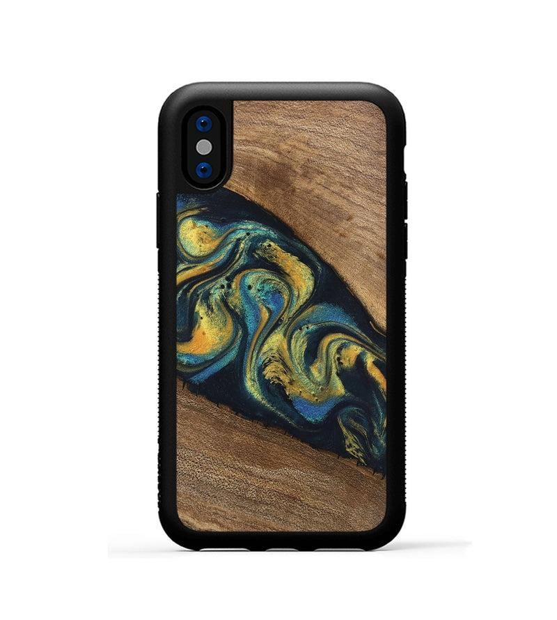 iPhone Xs Wood Phone Case - Nikia (Teal & Gold, 746388)