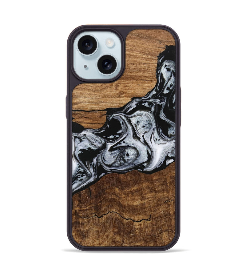 iPhone 15 Wood Phone Case - Kobe (Black & White, 746420)