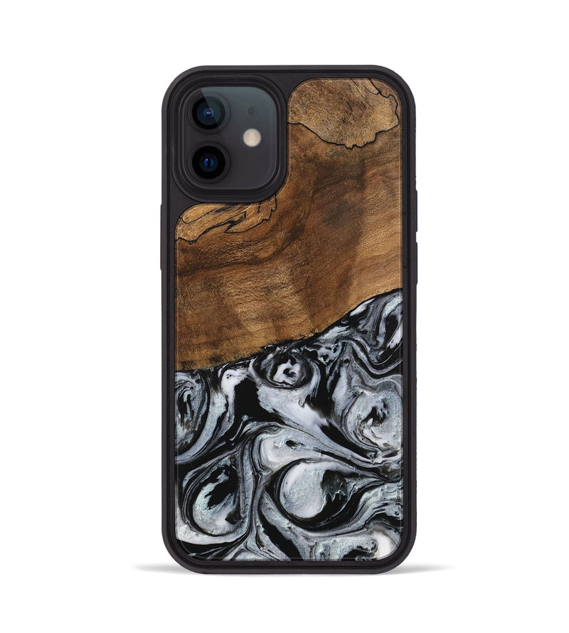 iPhone 12 Wood Phone Case - Camryn (Black & White, 746425)