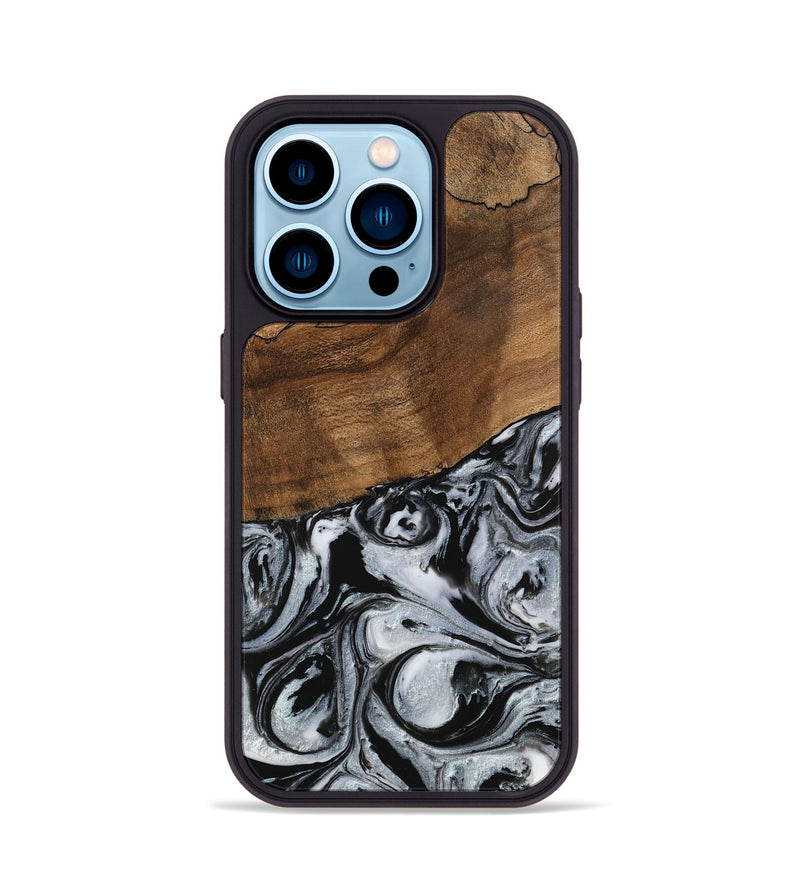 iPhone 14 Pro Wood Phone Case - Camryn (Black & White, 746425)