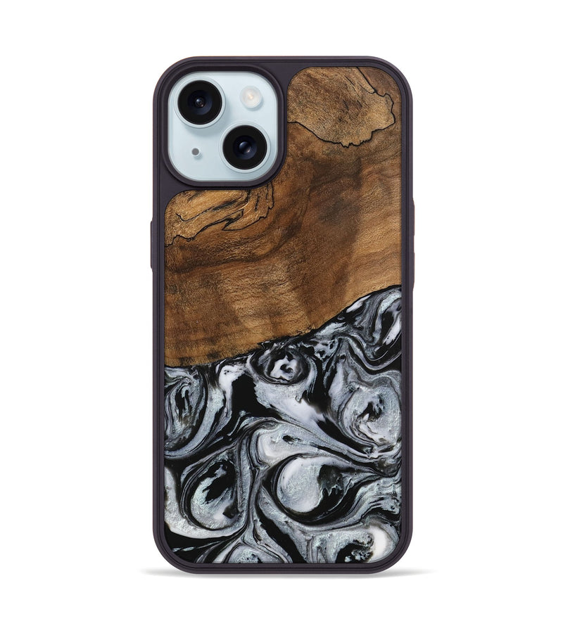 iPhone 15 Wood Phone Case - Camryn (Black & White, 746425)