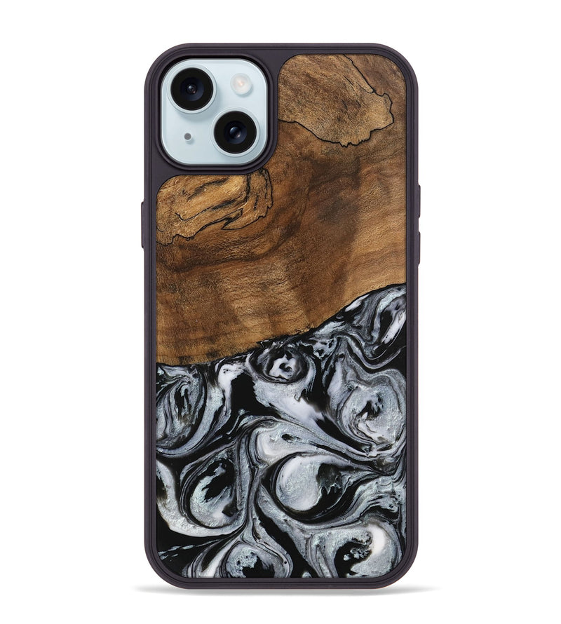 iPhone 15 Plus Wood Phone Case - Camryn (Black & White, 746425)