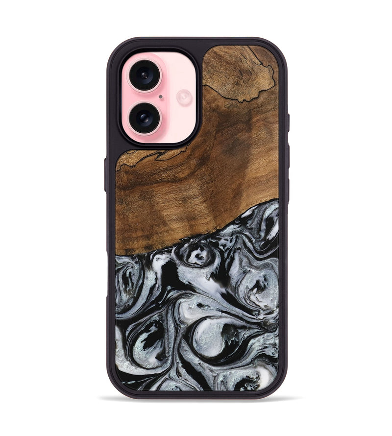 iPhone 16 Wood Phone Case - Camryn (Black & White, 746425)