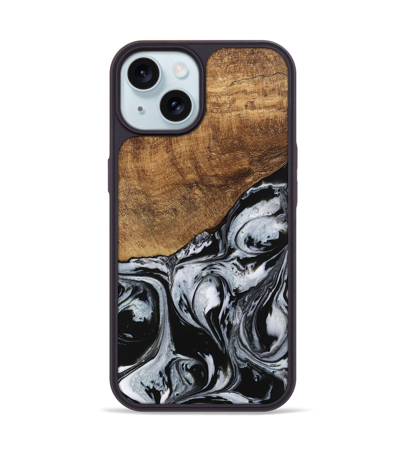 iPhone 15 Wood Phone Case - Kasen (Black & White, 746426)