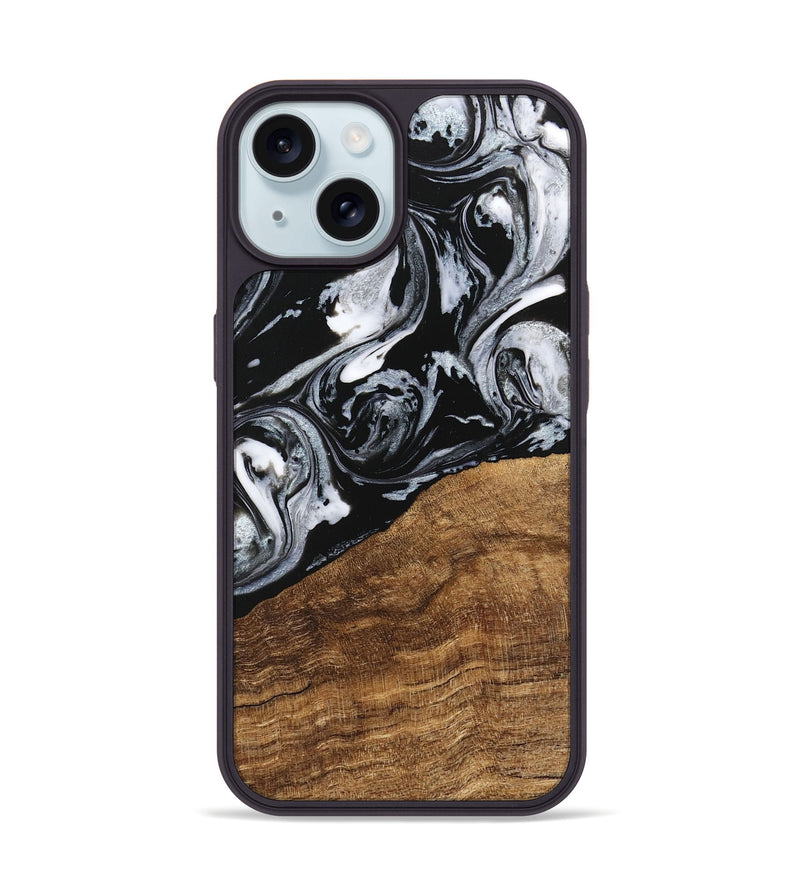 iPhone 15 Wood Phone Case - Damari (Black & White, 746428)