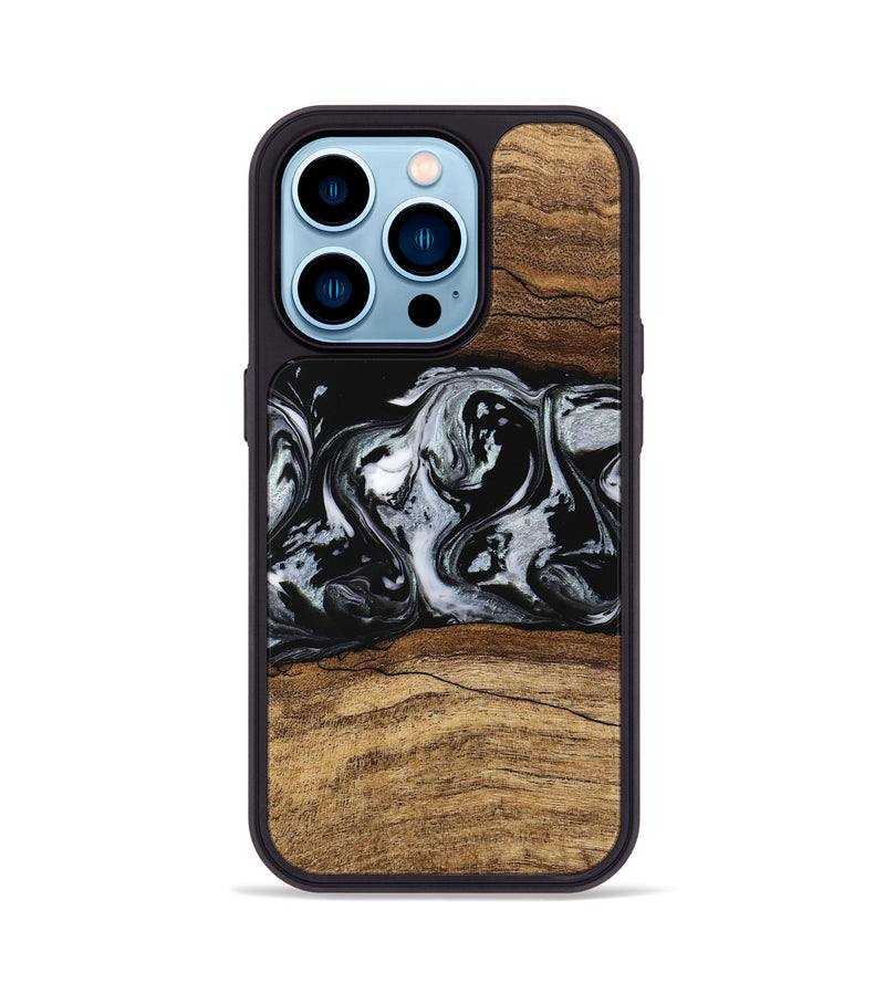 iPhone 14 Pro Wood Phone Case - Britny (Black & White, 746435)