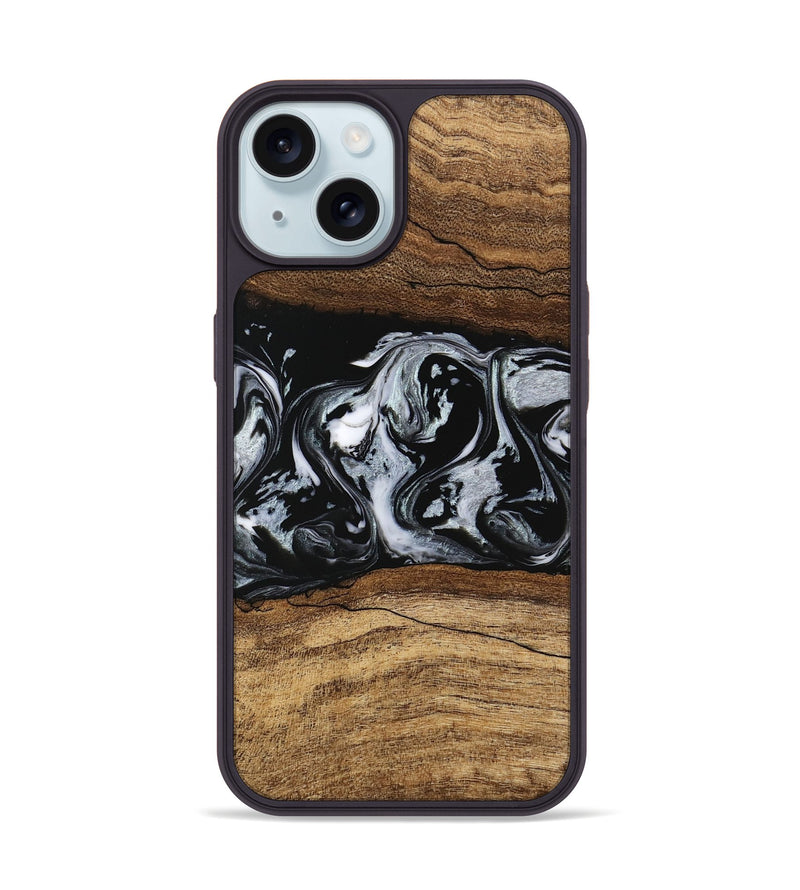 iPhone 15 Wood Phone Case - Britny (Black & White, 746435)