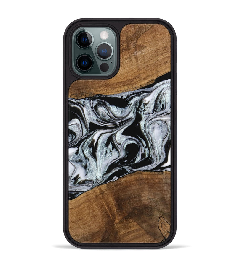 iPhone 12 Pro Max Wood Phone Case - Myrtice (Black & White, 746437)