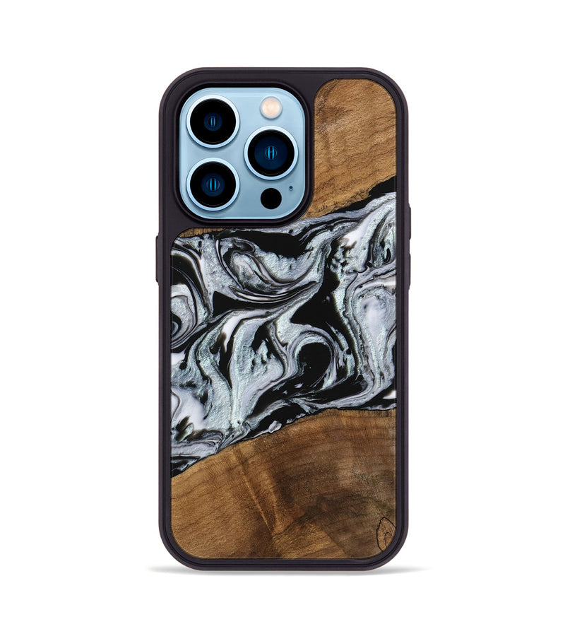 iPhone 14 Pro Wood Phone Case - Myrtice (Black & White, 746437)