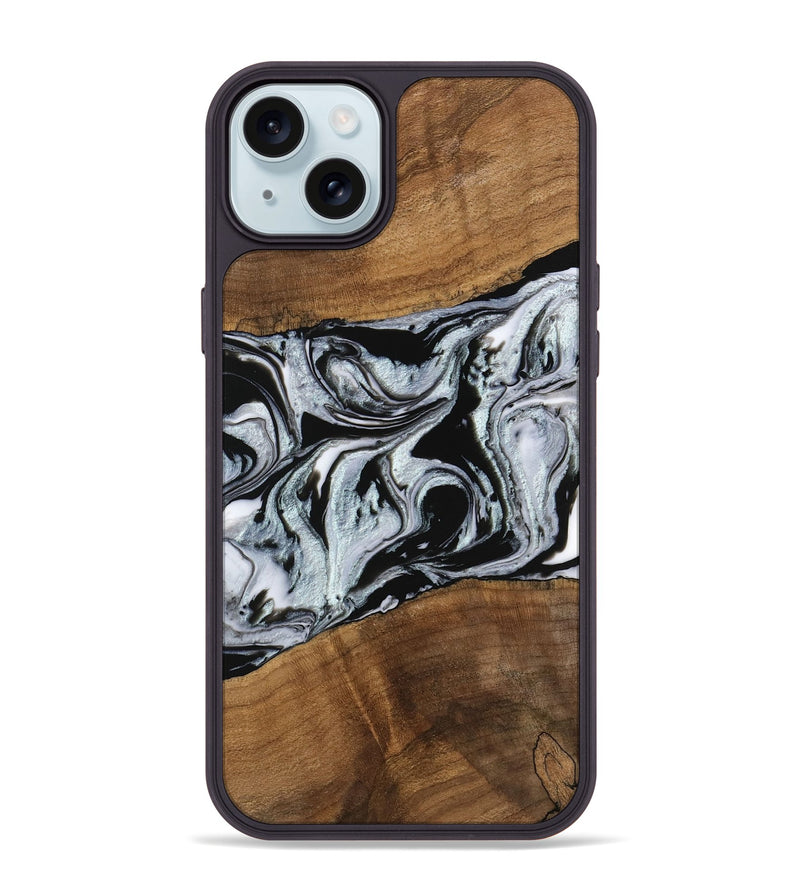 iPhone 15 Plus Wood Phone Case - Myrtice (Black & White, 746437)