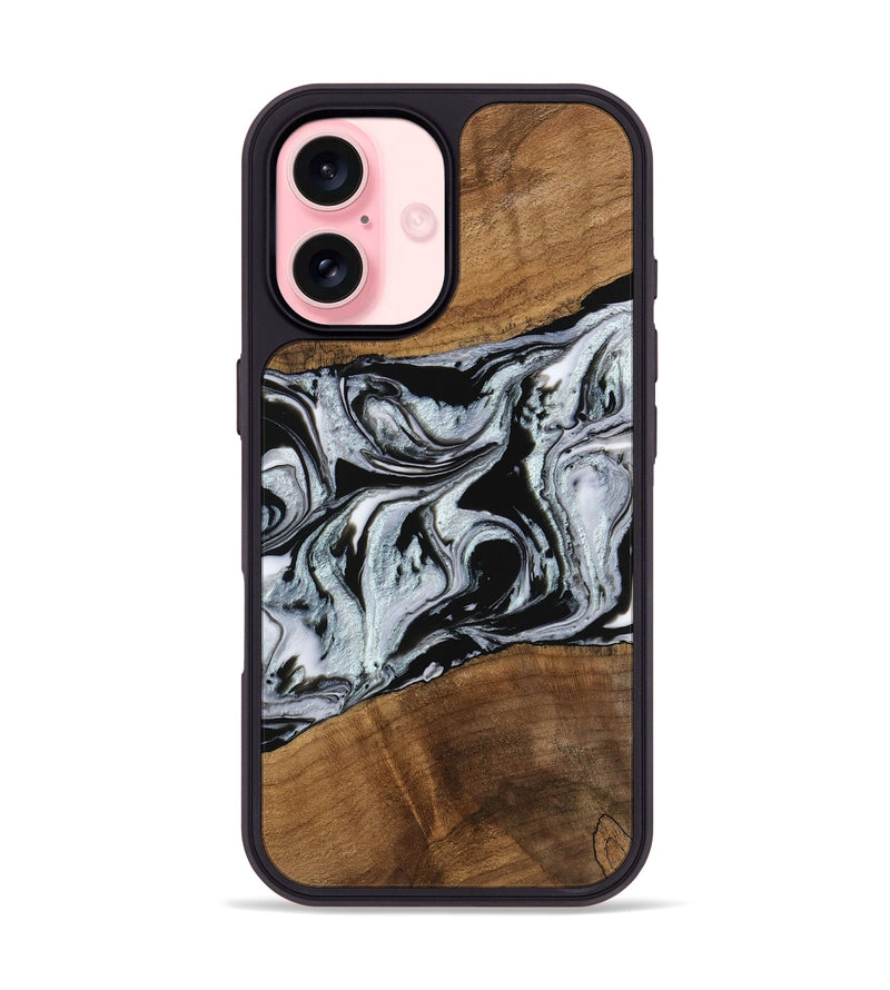 iPhone 16 Wood Phone Case - Myrtice (Black & White, 746437)