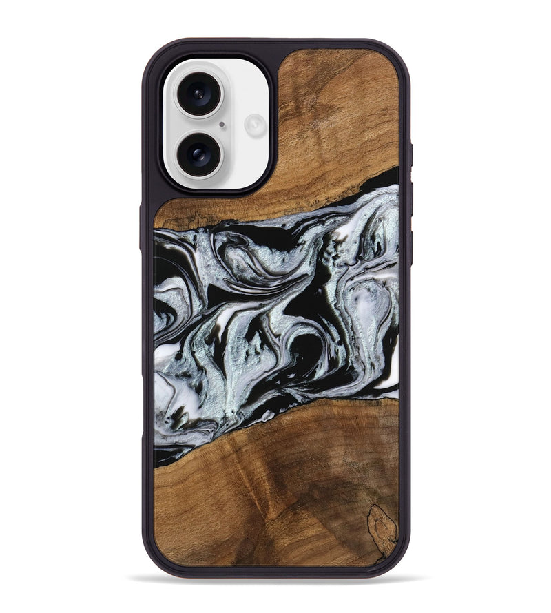 iPhone 16 Plus Wood Phone Case - Myrtice (Black & White, 746437)