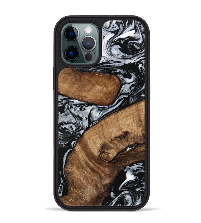 iPhone 12 Pro Max Wood Phone Case - Doretha (Black & White, 746440)